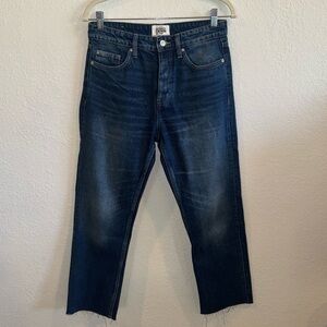 Zara TRF Dark Wash High Waist Cut Off Cropped Straight Jeans Size 4